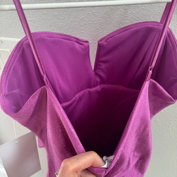 Sexy Shimmer Ruched Sparkly Magenta Mini Dress w/ Side Slit Size Medium … - Picture 5 of 8